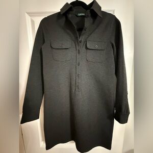 Lauren Ralph Lauren Dark Charcoal Gray Knit Shirt Dress Tunic XS Stretch